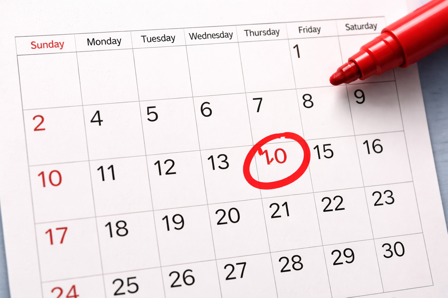 A calendar with a date circled in red marker.
